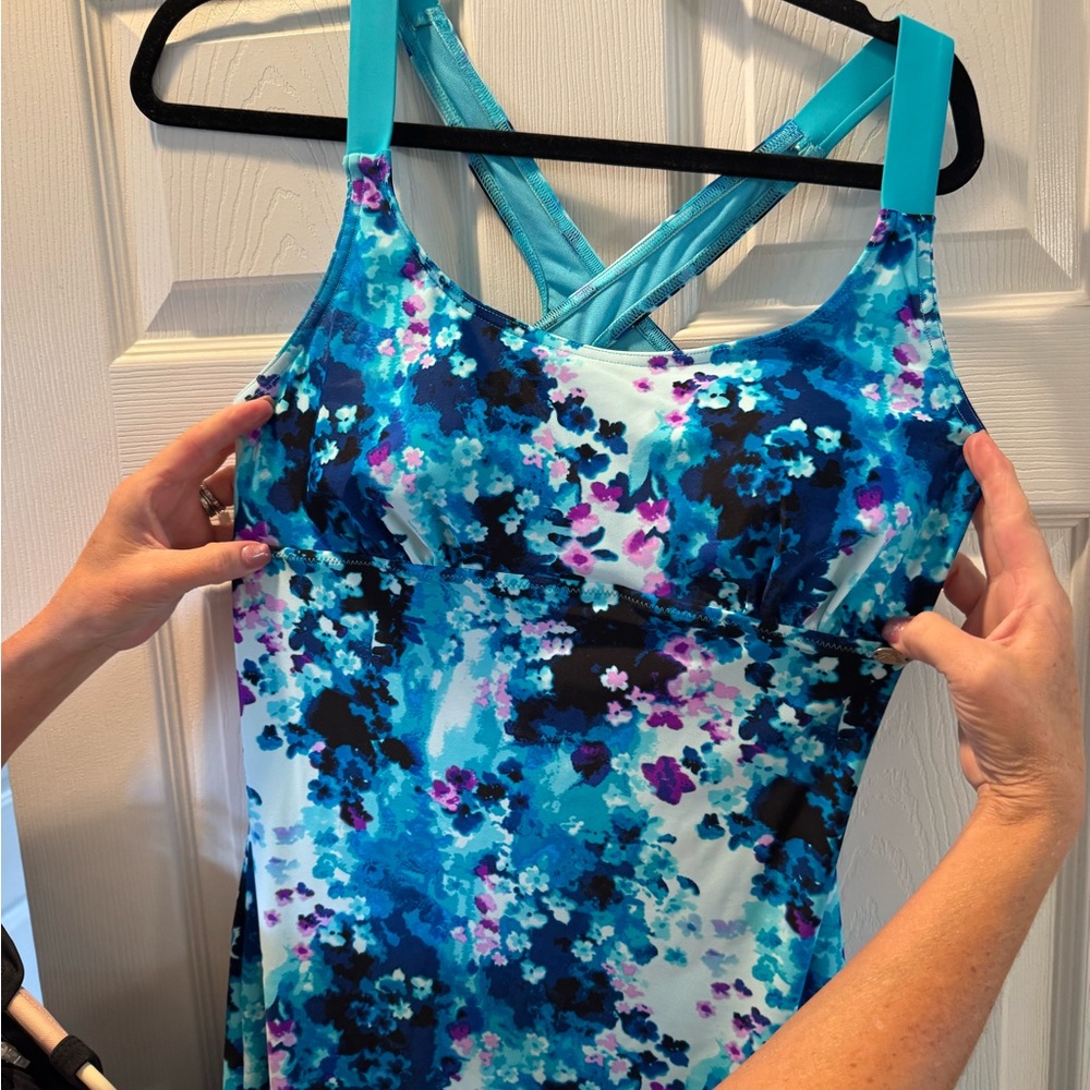 ZeroXposur Blue and Purple Floral One Piece Sports Dress